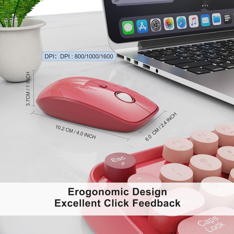 FD لوحة مفاتيح وفأرة لاسلكية | لوحة مفاتيح وفأرة ملونة لطيفة مع لوحة مفاتيح قديمة لاسلكية بتردد 2.4GHz | وضع السكون التلقائي | جهاز استقبال USB لجهاز الكمبيوتر/اللابتوب - لون وردي ملون - Image 4